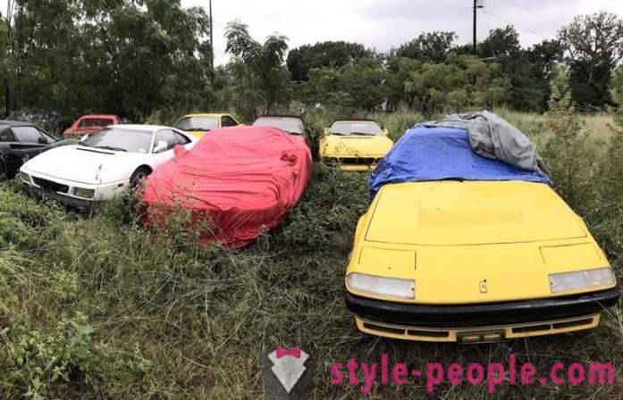 I USA, fandt vi en mark med forladte biler Ferrari