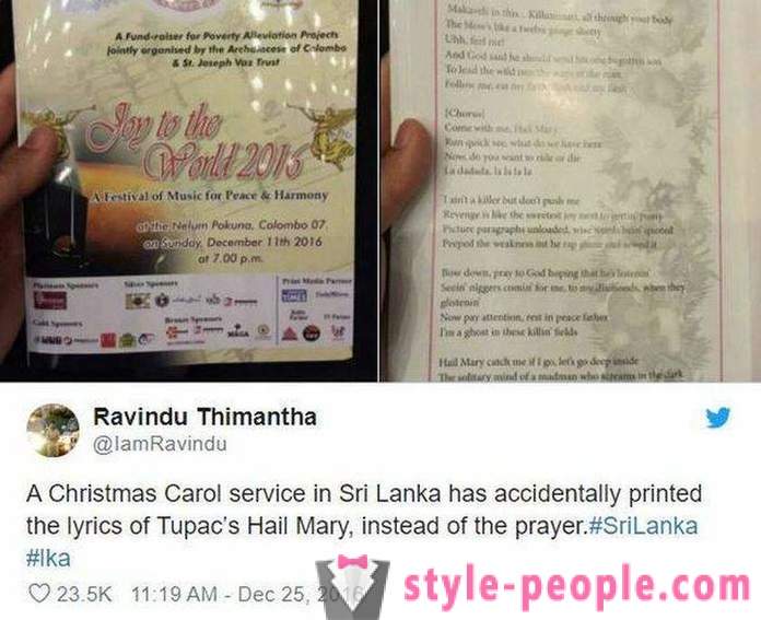I Sri Lanka, kirken sognebørn distribuerede brochurer med teksten i sangen rapper i stedet for bøn